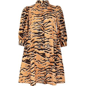 YOEK - A-lijn Jurk - Lichtoranje/Zwart - Dierenprint - Knielengte