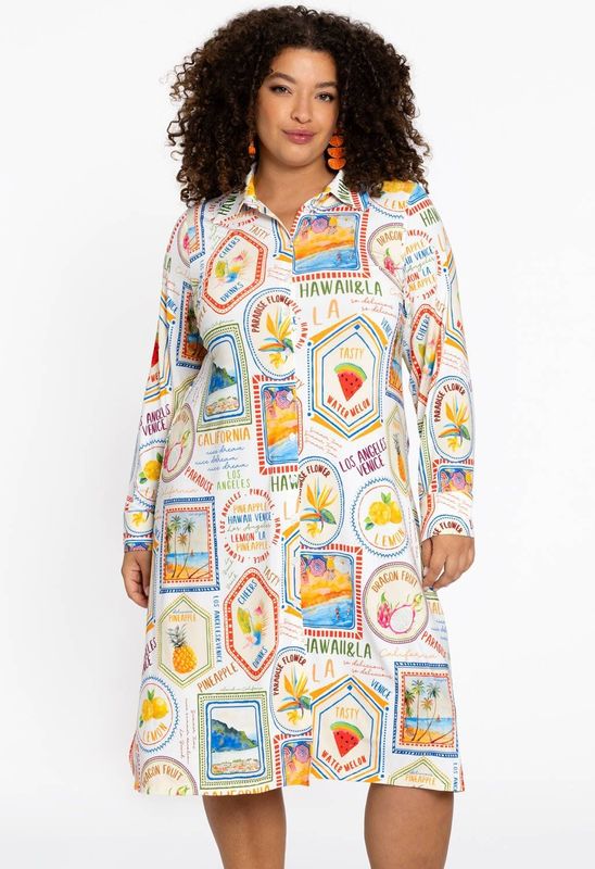 YOEK - Midi Jurk - Multi - Lange Mouwen - Knoopsluiting