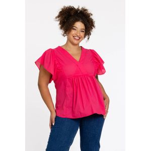 YOEK - Top - Roze - Katoen - Korte Mouwen - V-hals