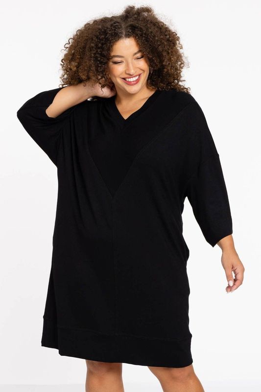 YOEK Lounge - Sweatjurk - Zwart - Driekwartsmouwen - V-hals