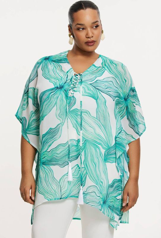 YOEK - Tuniek - Turquoise - Polyester - Lange Mouwen - V-hals