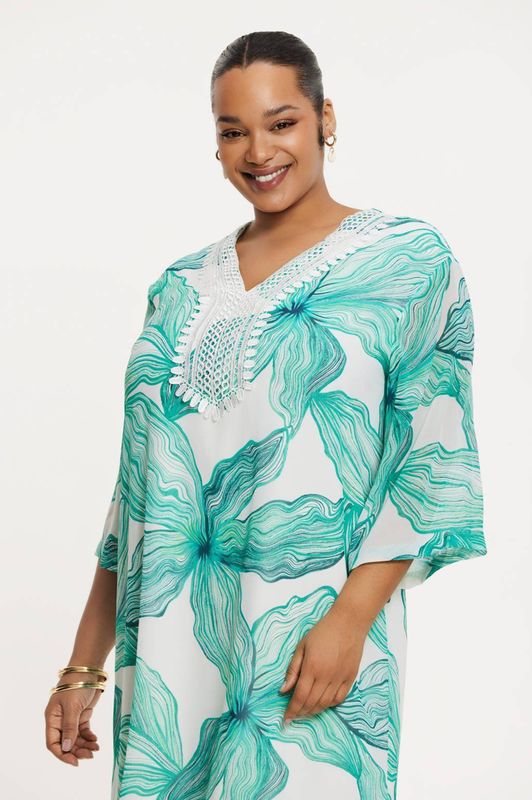 YOEK - Zomerjurk - Turquoise - Lange Mouwen - Ronde Hals