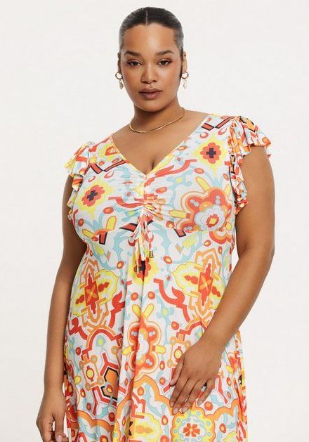 YOEK - Zomerjurk - Multi - Korte Mouwen - V-hals - Vrolijke Print