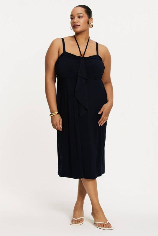 YOEK - Avondjurk - Donkerblauw - Mouwloos - Middellang - Ruches