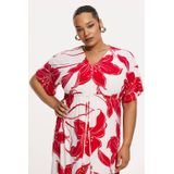 YOEK - A-lijn Jurk - Rood - Lang Model - V-hals - Lange Mouwen