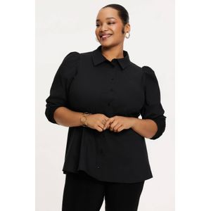 YOEK - Blouse - Zwart - Rechte Pasvorm - Lange Mouwen - Knoopsluiting