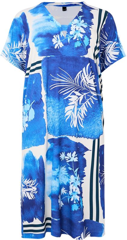 YOEK - A-lijn Jurk - Blauw - V-hals - Lange Mouwen