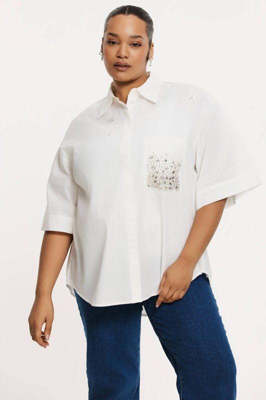 YOEK - Blouse - Katoen - Wit - Halve Mouwen - Knoopsluiting