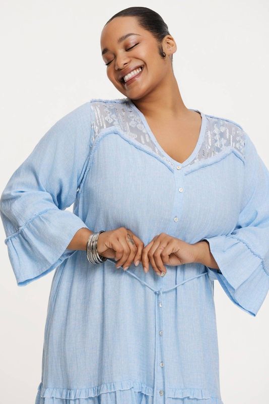 YOEK - A-lijn Jurk - Lichtblauw - Met Glitter