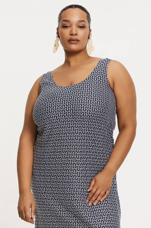 YOEK - Zomerjurk - Donkerblauw - Mouwloos - Ronde Hals - Tot op de Knie