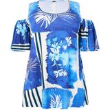 YOEK - Top - Blauw - Flared Pasvorm - Ronde Hals - Half Lange Mouwen