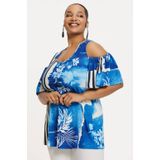 YOEK - Top - Blauw - Flared Pasvorm - Ronde Hals - Half Lange Mouwen