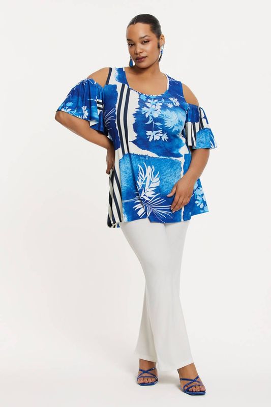 YOEK - Top - Blauw - Flared Pasvorm - Ronde Hals - Half Lange Mouwen