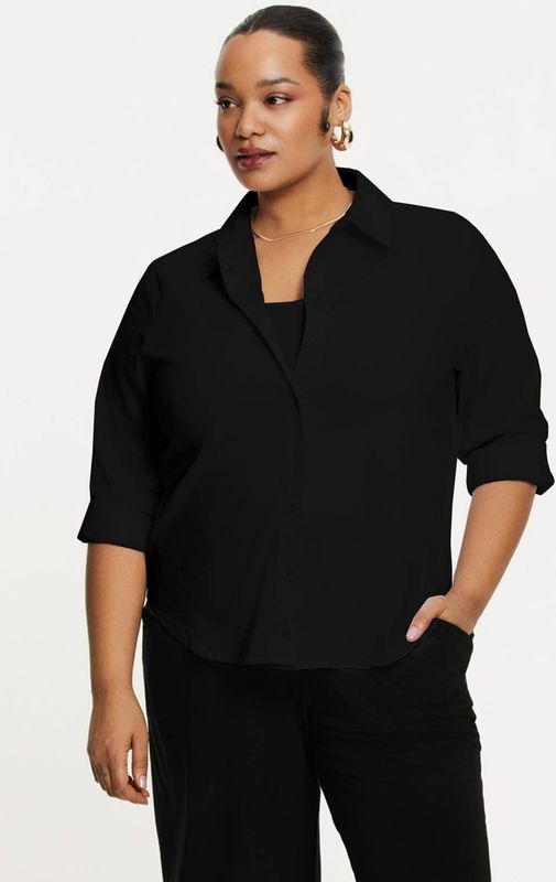 YOEK - Blouse - Zwart - Katoen - Rechte Pasvorm - Halflange Mouwen