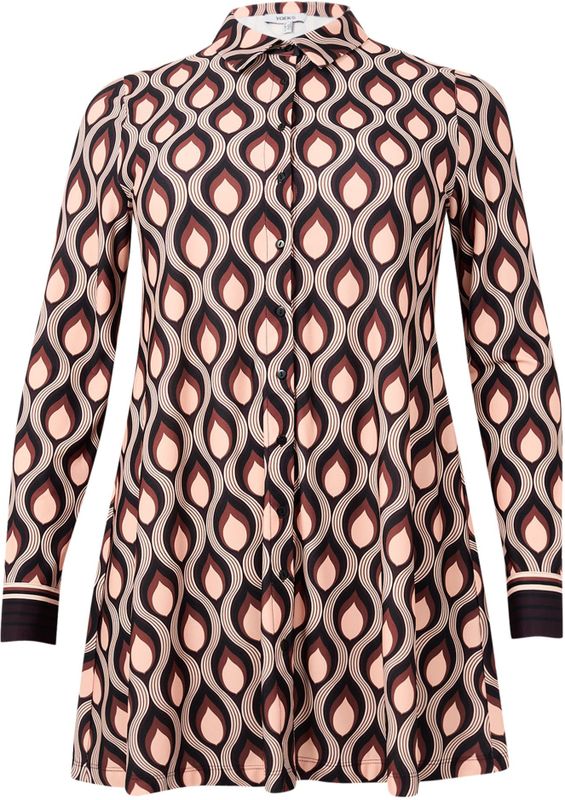 GOCCIA - A-lijn Blouse - Peach en Bruin - Retro-geïnspireerd Druppelmotief