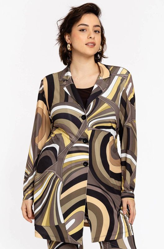 EMILY - Lange Blazer - Retro Print - Aardetinten