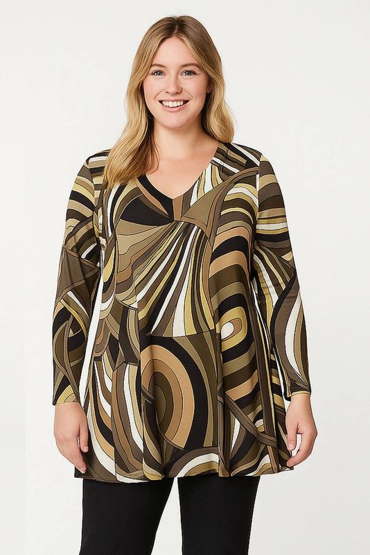 Tuniek - EMILY - Grafische Print - Aardetinten - Wide Bottom Model