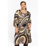 Jurk - EMILY - A-lijn - Retroprint - Bruin Oker Zand