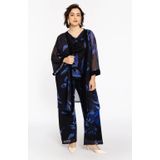 Kimono - VALENTINE - Bloemenprint - Diepe Blauwtinten - Semi-transparante Mesh