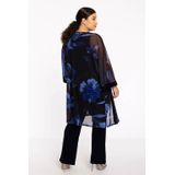 Kimono - VALENTINE - Bloemenprint - Diepe Blauwtinten - Semi-transparante Mesh
