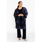 Kimono - VALENTINE - Bloemenprint - Diepe Blauwtinten - Semi-transparante Mesh