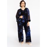 Kimono - VALENTINE - Bloemenprint - Diepe Blauwtinten - Semi-transparante Mesh
