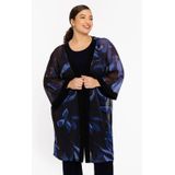 Kimono - VALENTINE - Bloemenprint - Diepe Blauwtinten - Semi-transparante Mesh