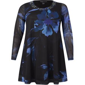 Tuniek - VALENTINE - Bloemenprint - Diepe Blauwtinten - Wide Bottom Pasvorm