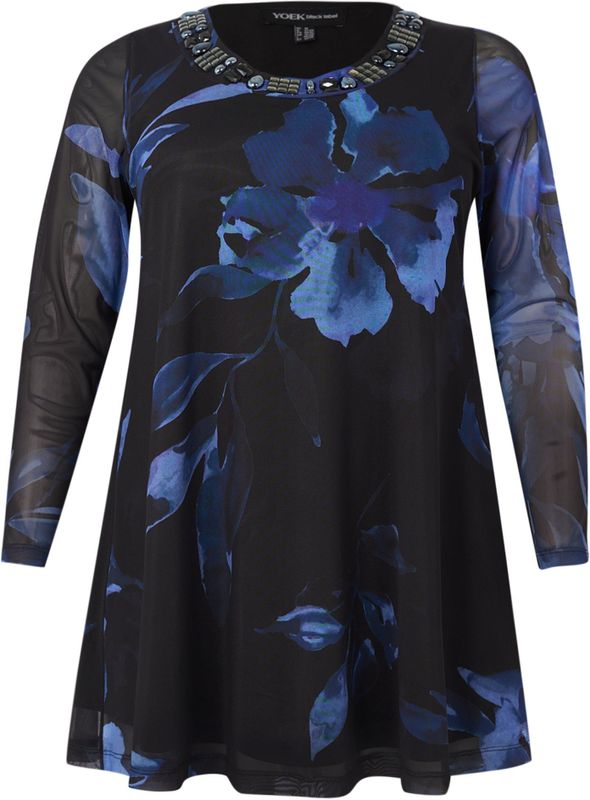 Tuniek - VALENTINE - Bloemenprint - Diepe Blauwtinten - Wide Bottom Pasvorm