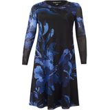 Jurk - Diepblauw Bloemenpatroon - VALENTINE - A-lijn Jurken