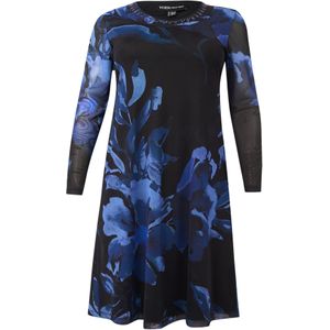 Jurk - Diepblauw Bloemenpatroon - VALENTINE - A-lijn Jurken