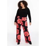 Pantalon - PETALS-print - Rood - Stretchstof