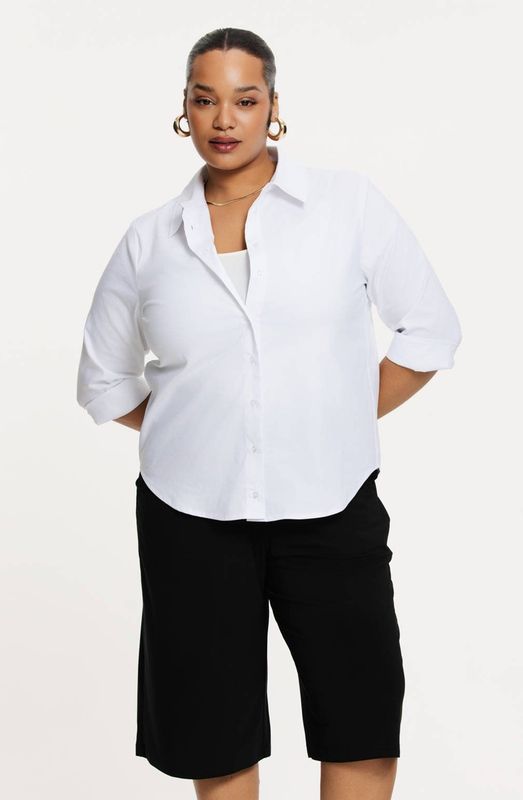 YOEK - Blouse - Wit - Rechte Pasvorm - Klassieke Kraag - Half Lange Mouwen