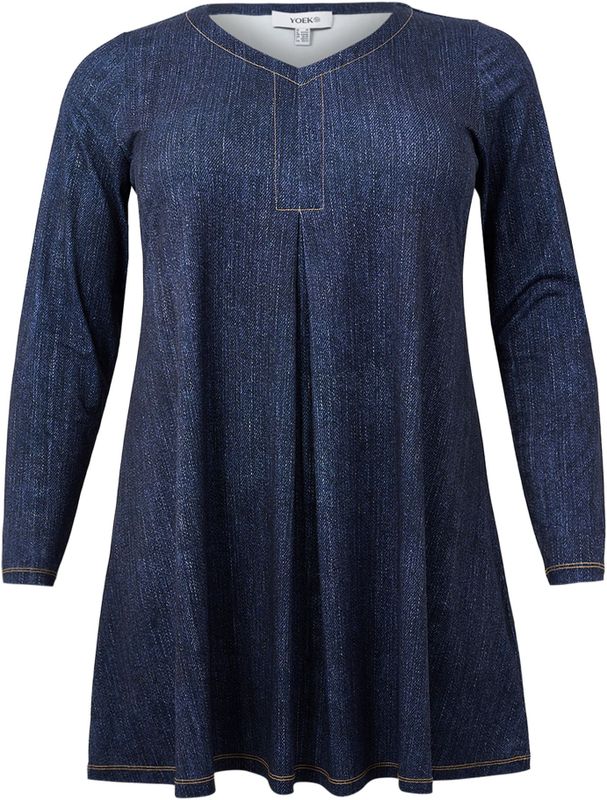Geplooide Tuniek - DENIM DOLCE - Denimlook - Lange Mouwen