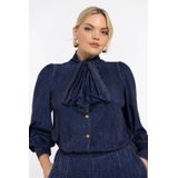 Tuniek - DENIM DOLCE - Met Strik - Zachte Denimlook - Lange Pofmouwen