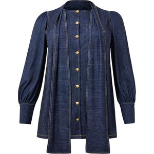 Tuniek - DENIM DOLCE - Met Strik - Zachte Denimlook - Lange Pofmouwen