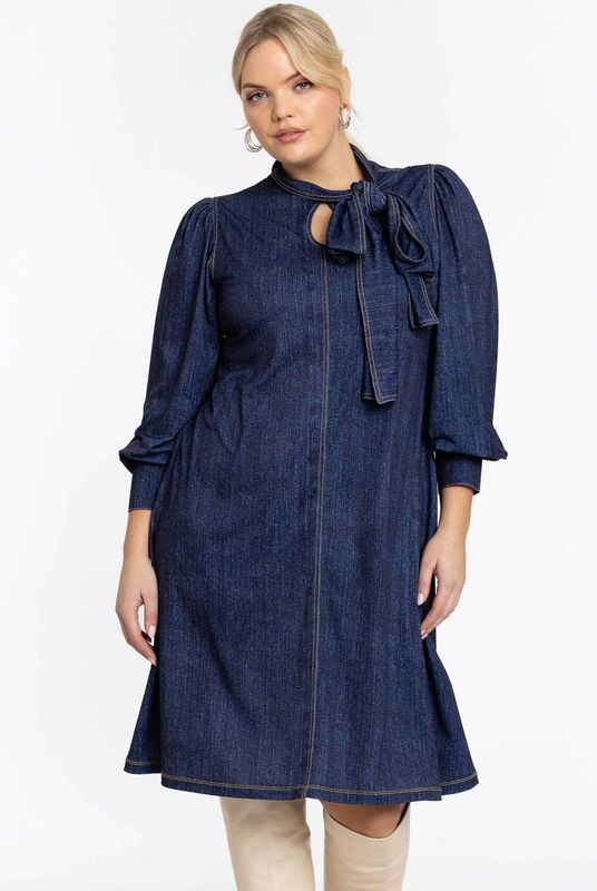 DENIM DOLCE - Jurk met Strik - Donker Denim - A-lijn