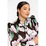 FIORITO - Satijnen Blouse - Donkerbruin - Grote Bloemenprint