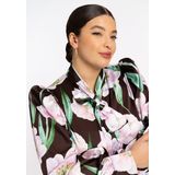 FIORITO - Satijnen Blouse - Donkerbruin - Grote Bloemenprint