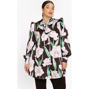 FIORITO - Satijnen Blouse - Donkerbruin - Grote Bloemenprint