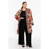 Vest - PAPAVERO - Zandkleurig - Cardigan - Bloemenprint in Roodtinten