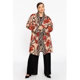 Vest - PAPAVERO - Zandkleurig - Cardigan - Bloemenprint in Roodtinten