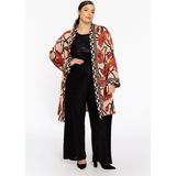 Vest - PAPAVERO - Zandkleurig - Cardigan - Bloemenprint in Roodtinten