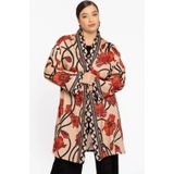 Vest - PAPAVERO - Zandkleurig - Cardigan - Bloemenprint in Roodtinten