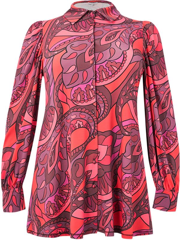 A-lijn Blouse GLORIA - Rood Paars Roze - Volumineuze Mouwen - Knoopsluiting