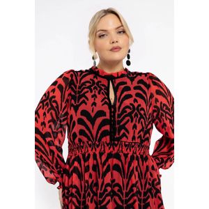 IKAT - Shirtjurk - Rood-Zwart - Luchtige Stof - Elastische Taille