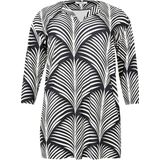 Tuniek - Zwart-witte Print - Palmbladmotief - Driekwartmouwen
