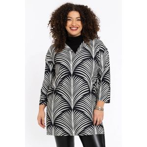 Tuniek - Zwart-witte Print - Palmbladmotief - Driekwartmouwen