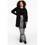 Pantalon - Zwart-witte Palmprint - Rechte Wijde Pijp - Elastische Tailleband