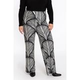 Pantalon - Zwart-witte Palmprint - Rechte Wijde Pijp - Elastische Tailleband